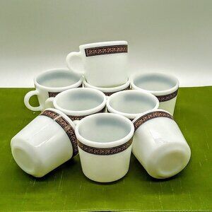 Vintage Pyrex Milk Glass Ebony Fleur De Lis Mugs